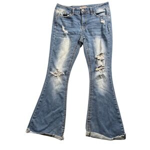 True Luck Flare Jeans Womens 11/12 Blue Distressed Stretch Y2K Denim Grunge
